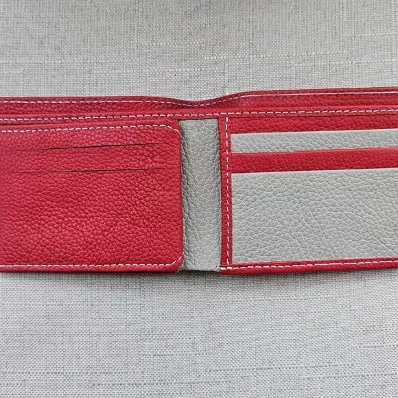 Leather Wallet Dual Color Bifold Purse Red/Tan Card Holder Handmade Handmade - Picture 7 of 11